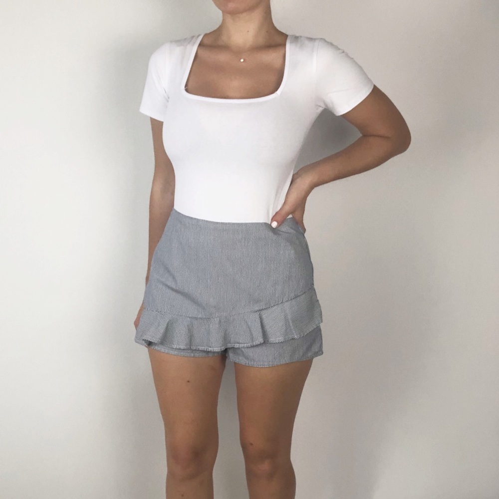 Charlotte Russe | Blue+White Striped Ruffle Skort